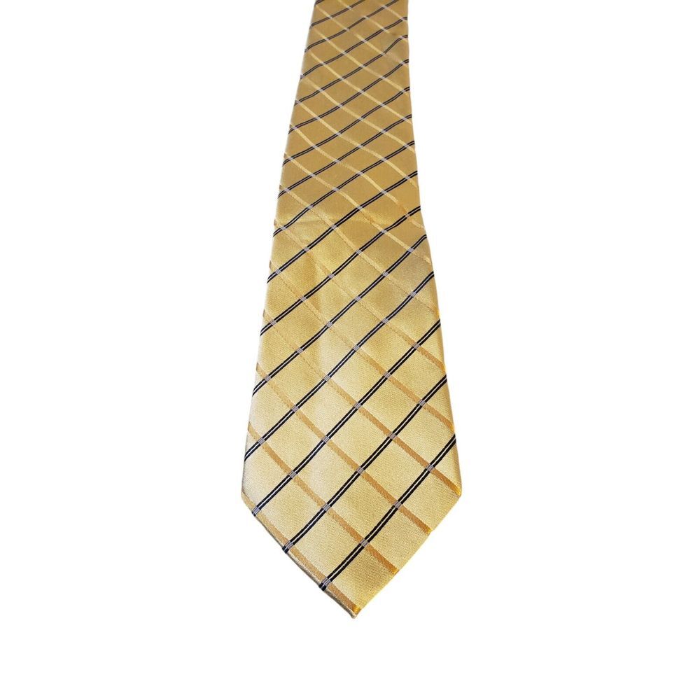 NWT IZOD Neck Tie Mens 100% Silk Yellow & Blue Geometric Business Church Preppy